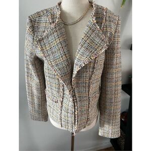 Loft Womens Tweed Blazer Size 2 Tweed Open Front Blazer Pink LongSleeve Jacket